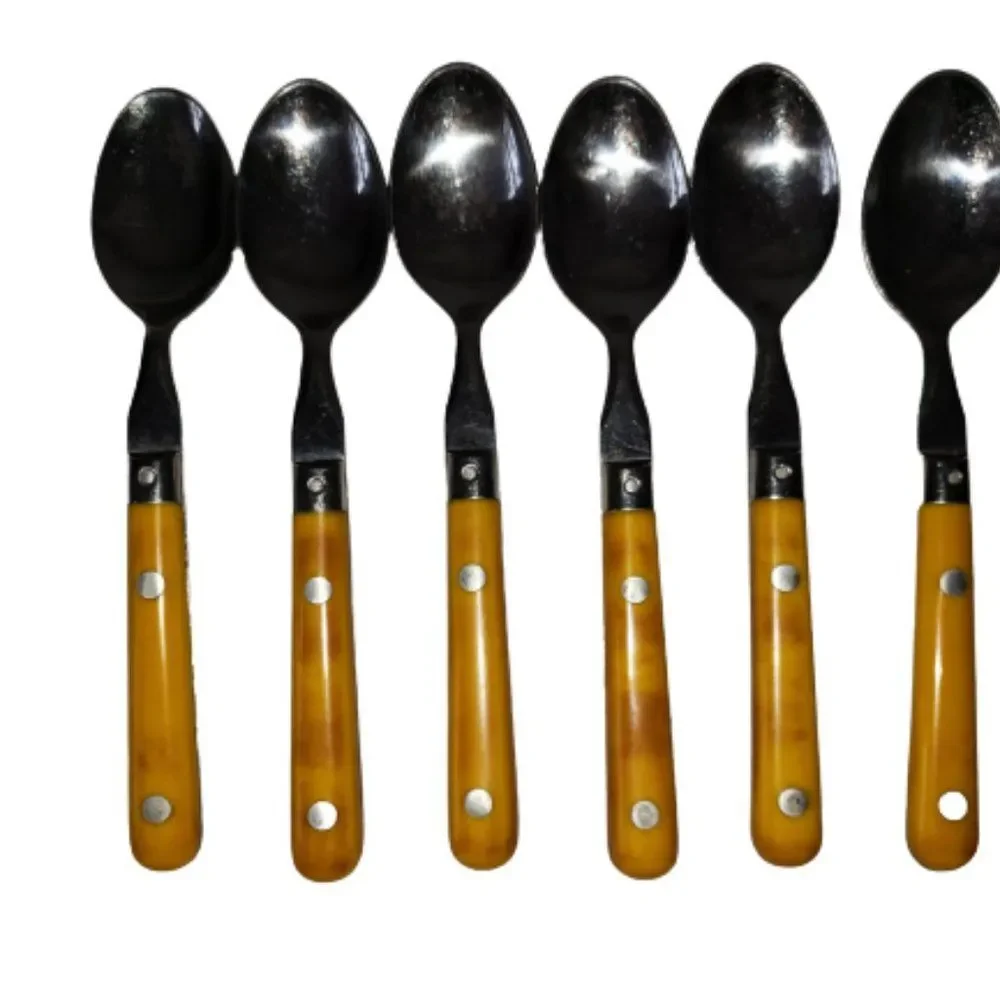 6 Washington Forge Mardi Gras Yellow Stainless Spoons Silverware Vtg Korea+
